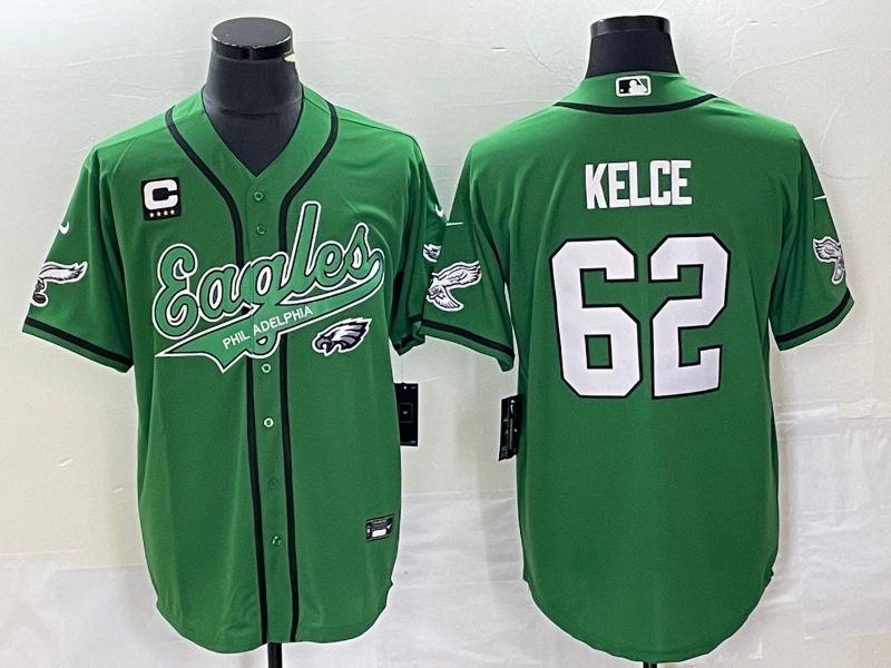 Men Philadelphia Eagles #62 Kelce Green Co Branding Game NFL Jersey style 2